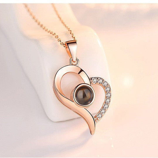 Red Rose I Love You in 100 Languages  925 silver Necklace Gift Box