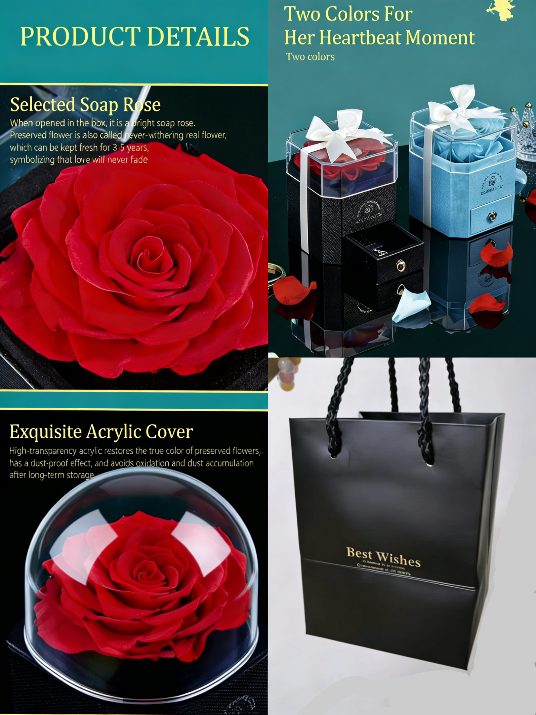 Red Rose I Love You in 100 Languages  925 silver Necklace Gift Box