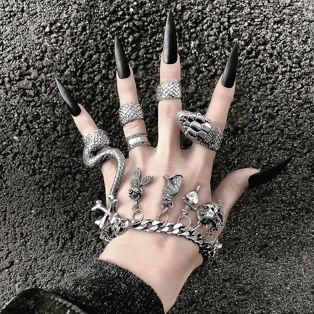 Vintage Heavy Metal Dark Gothic Punk Ring Set