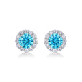 6.5mm Round Glacier Blue Moissanite Earrings