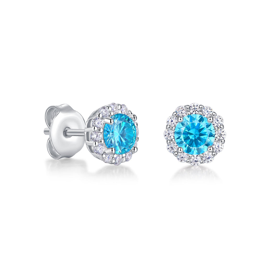 6.5mm Round Glacier Blue Moissanite Earrings