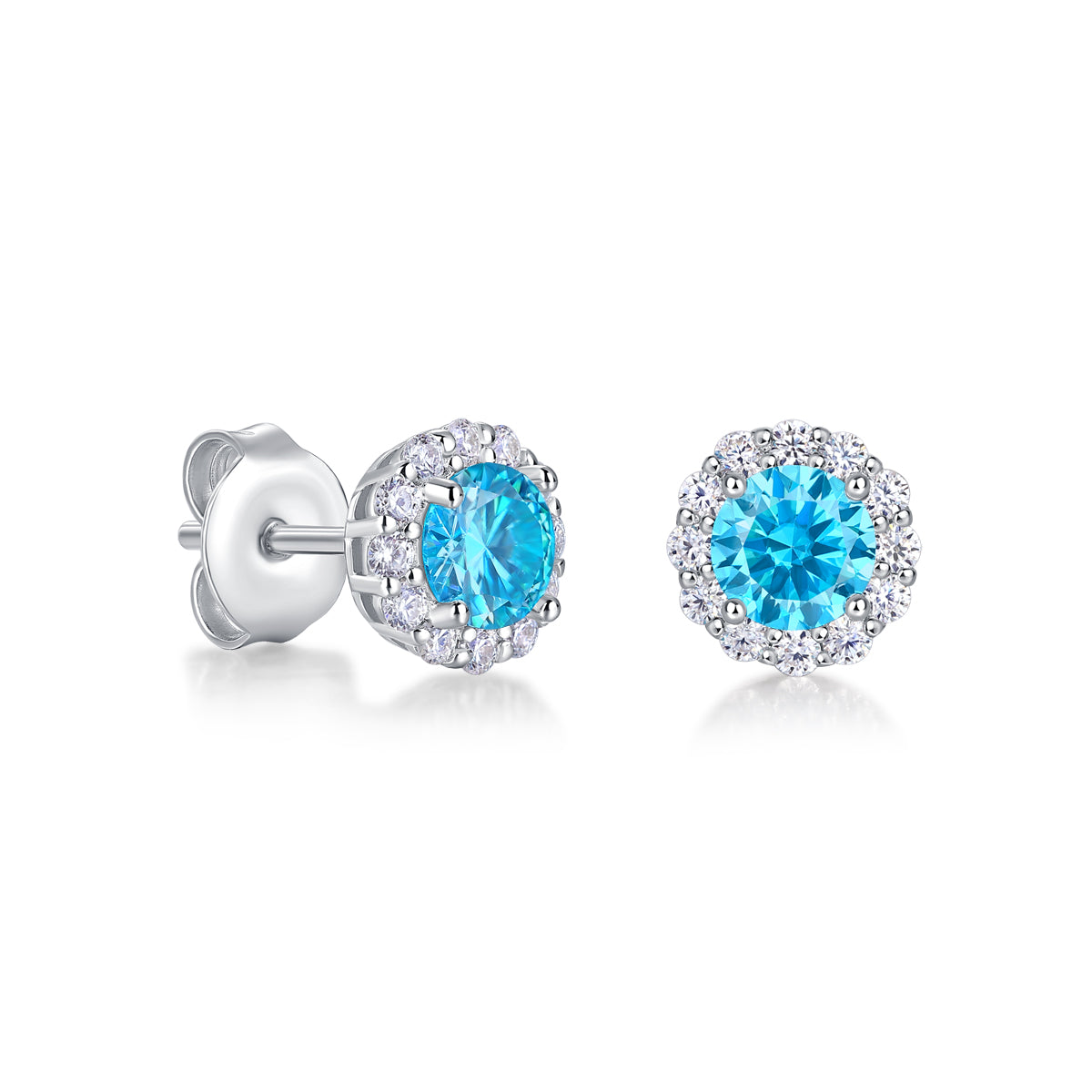 6.5mm Round Glacier Blue Moissanite Earrings