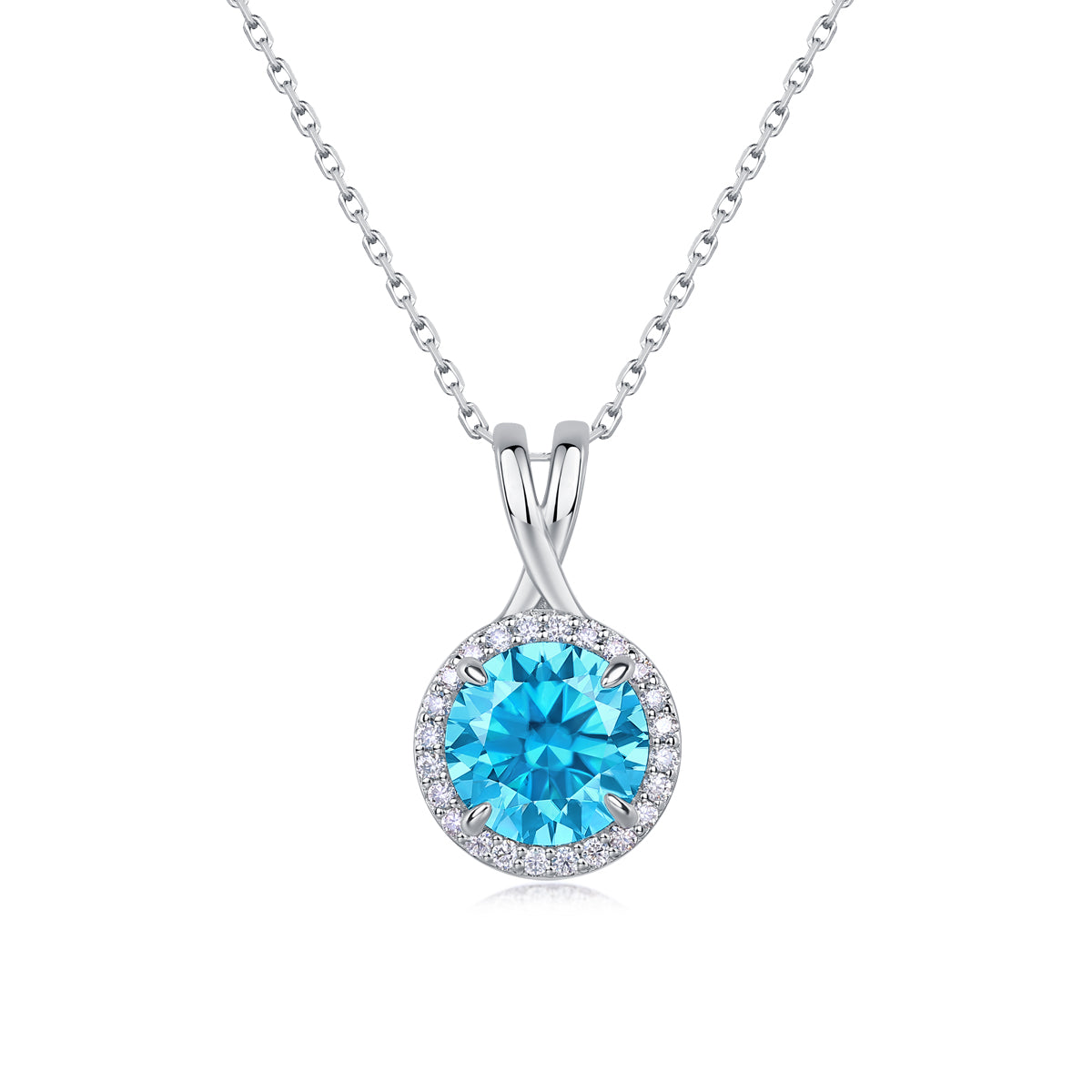 8mm Round Glacier Blue Moissanite Pendant