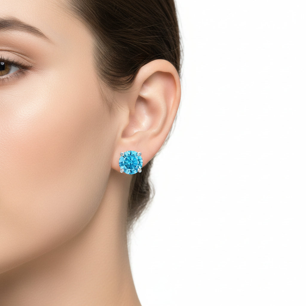 6.5mm Round Glacier Blue Moissanite Earring