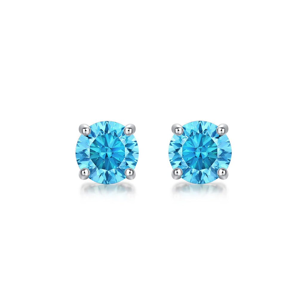 6.5mm Round Glacier Blue Moissanite Earring
