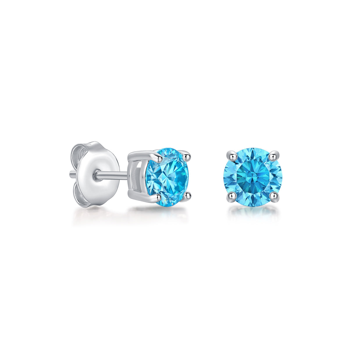 6.5mm Round Glacier Blue Moissanite Earring