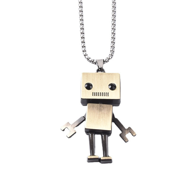 European and American ins earth cool jumpy hip hop activity robot necklace personality trendy men's couple pendant sweater chain ornament