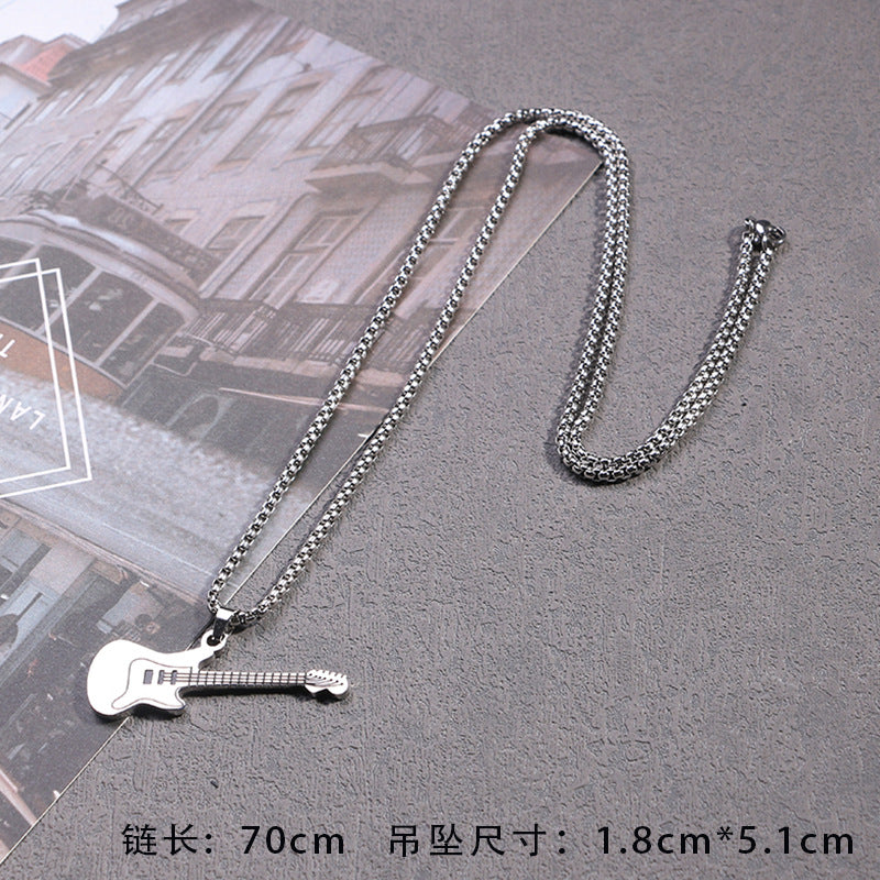 Street Style Creative Personality Mini Rock Color Guitar Pendant | Fashion Stainless Steel Necklace Jewelry