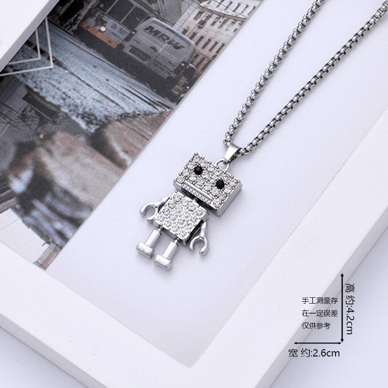 European and American ins earth cool jumpy hip hop activity robot necklace personality trendy men's couple pendant sweater chain ornament