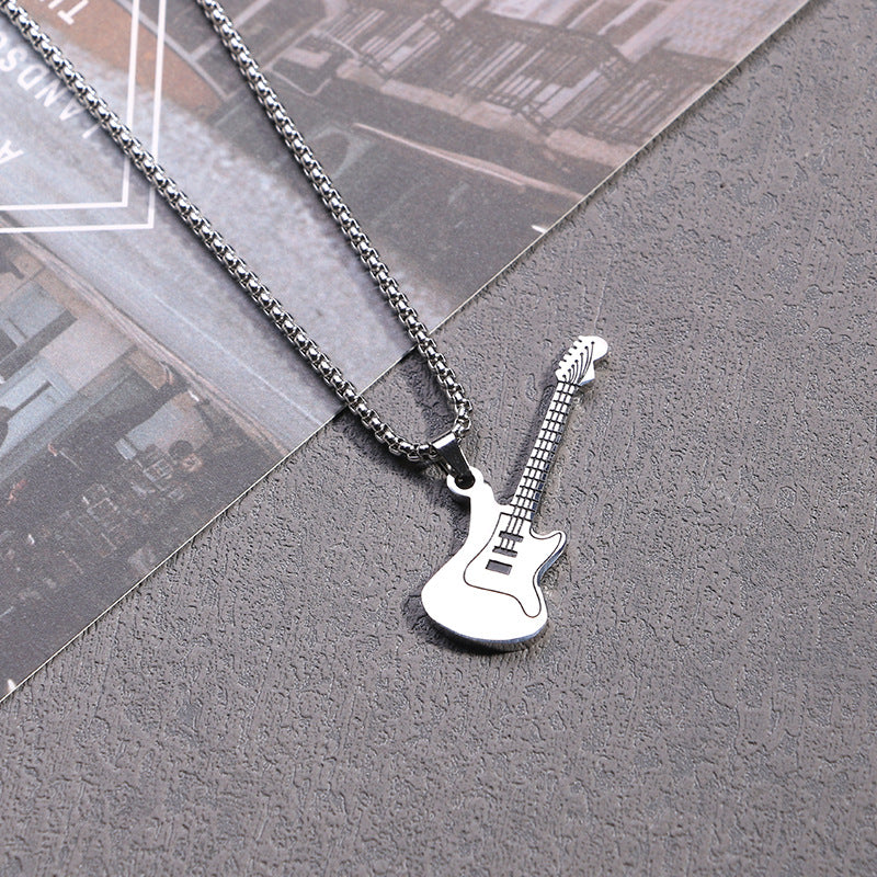 Street Style Creative Personality Mini Rock Color Guitar Pendant | Fashion Stainless Steel Necklace Jewelry