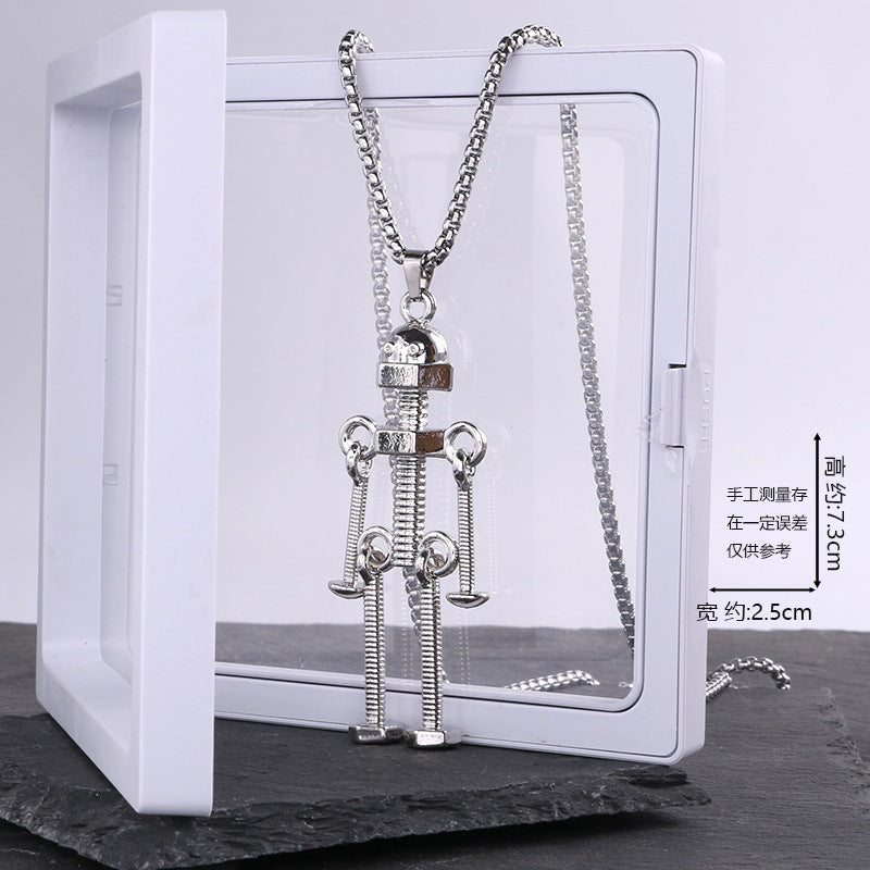 European and American ins earth cool jumpy hip hop activity robot necklace personality trendy men's couple pendant sweater chain ornament