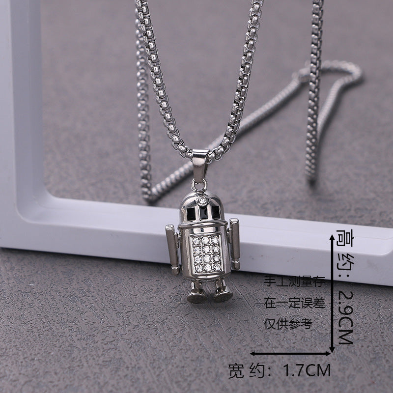 European and American ins earth cool jumpy hip hop activity robot necklace personality trendy men's couple pendant sweater chain ornament