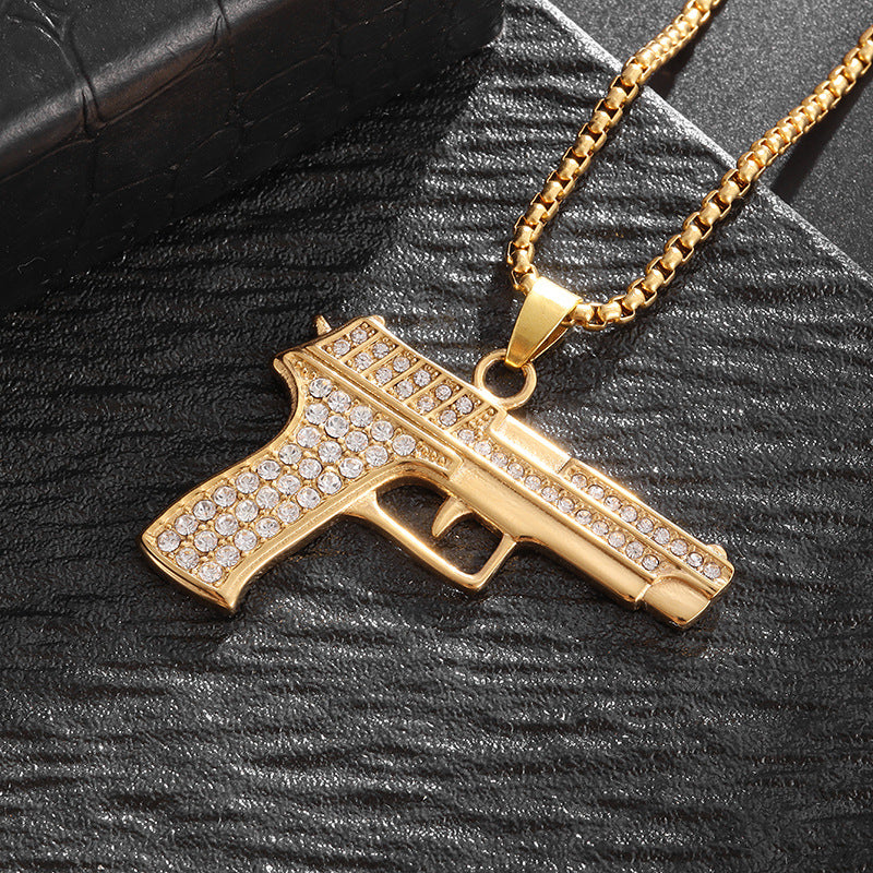 Hip Hop Full Drill Machine Gun Necklace | Personality Creative Submachine Gun Pendant Jewelry