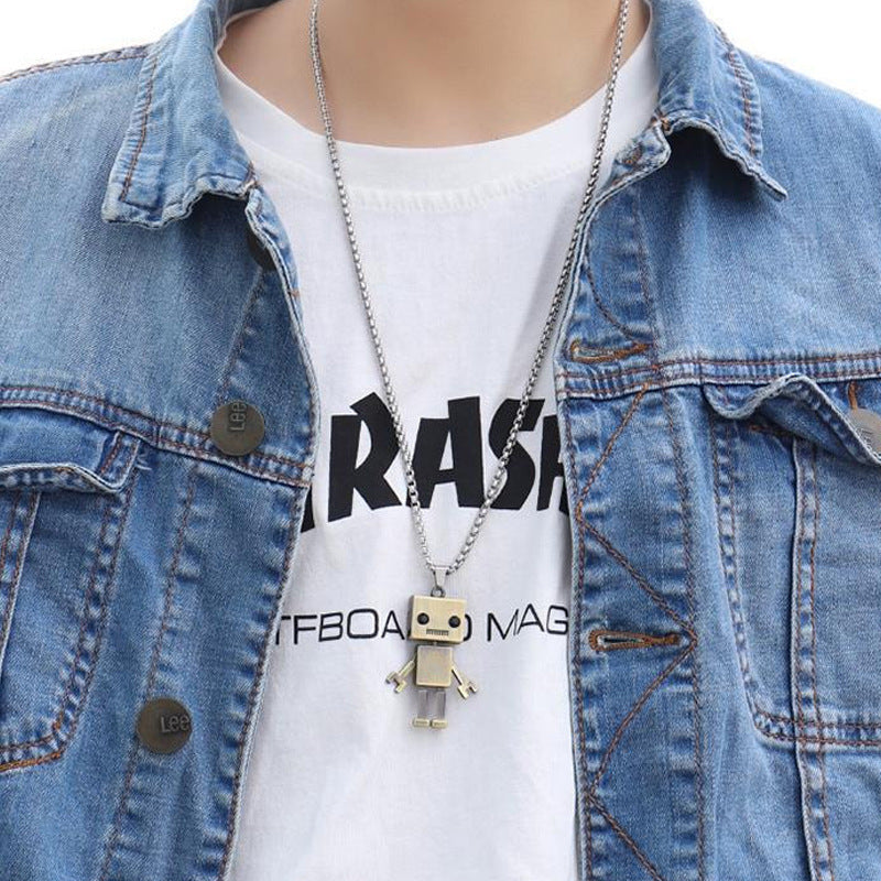 European and American ins earth cool jumpy hip hop activity robot necklace personality trendy men's couple pendant sweater chain ornament
