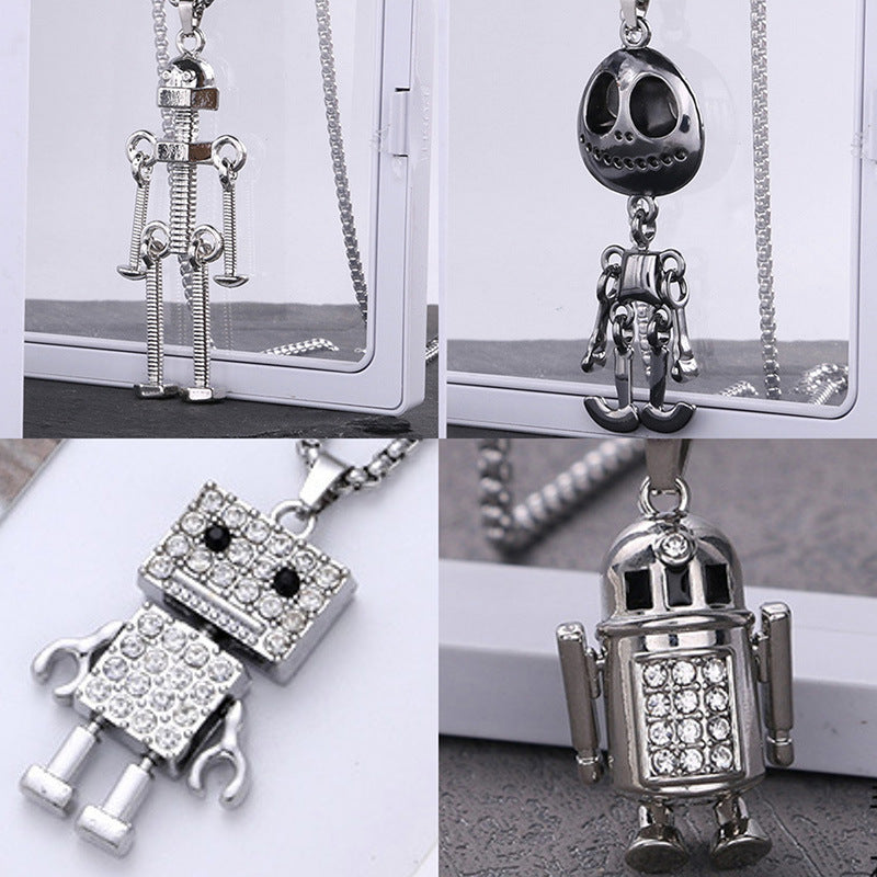 European and American ins earth cool jumpy hip hop activity robot necklace personality trendy men's couple pendant sweater chain ornament