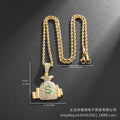 Diamond-studded Dollar Sign Money Bag & Coin Pendant Necklace Set