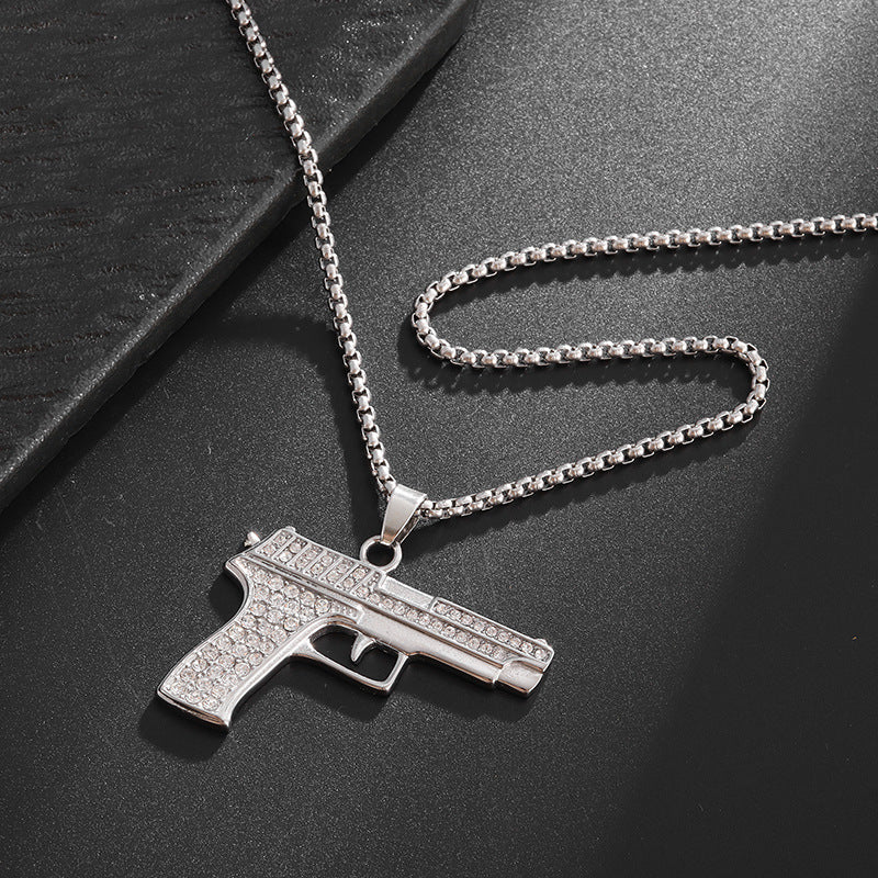 Hip Hop Full Drill Machine Gun Necklace | Personality Creative Submachine Gun Pendant Jewelry