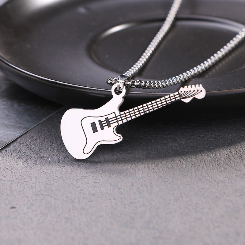 Street Style Creative Personality Mini Rock Color Guitar Pendant | Fashion Stainless Steel Necklace Jewelry