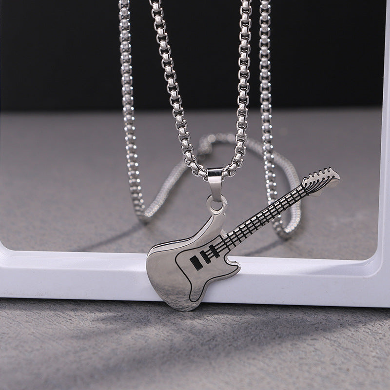Street Style Creative Personality Mini Rock Color Guitar Pendant | Fashion Stainless Steel Necklace Jewelry