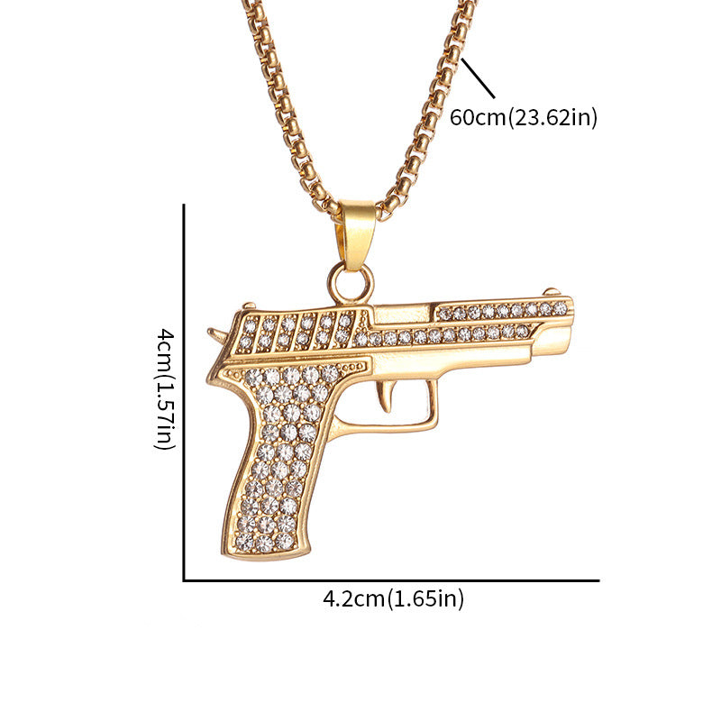 Hip Hop Full Drill Machine Gun Necklace | Personality Creative Submachine Gun Pendant Jewelry
