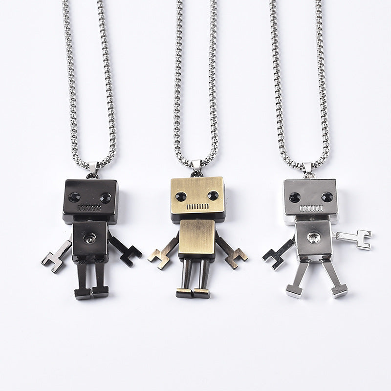 European and American ins earth cool jumpy hip hop activity robot necklace personality trendy men's couple pendant sweater chain ornament