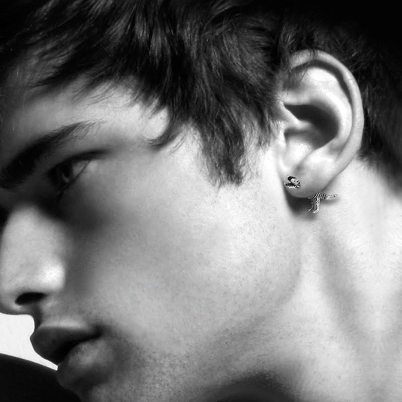 Vintage Dinosaur Stud Earrings - Unisex Hip Hop Dark Street Single Earring