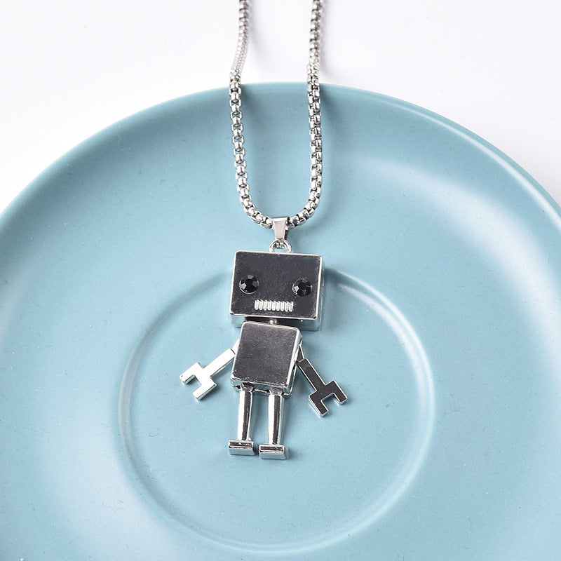 European and American ins earth cool jumpy hip hop activity robot necklace personality trendy men's couple pendant sweater chain ornament